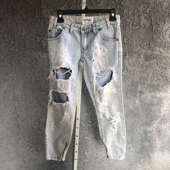 One Teaspoon Light Wash Trashed Freebird Jeans - Picture 1 of 5